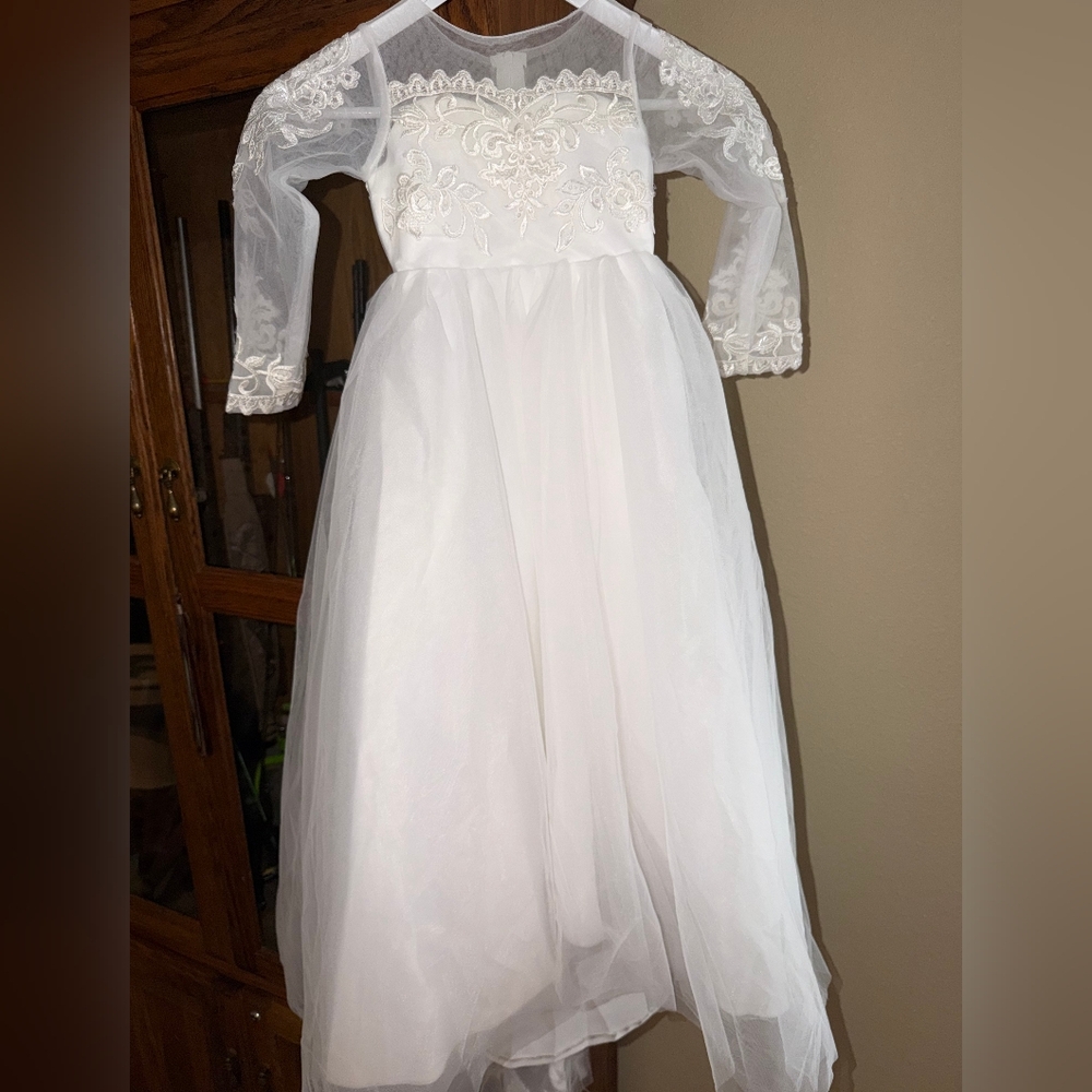 White Embroidered Tulle Girls' Dress